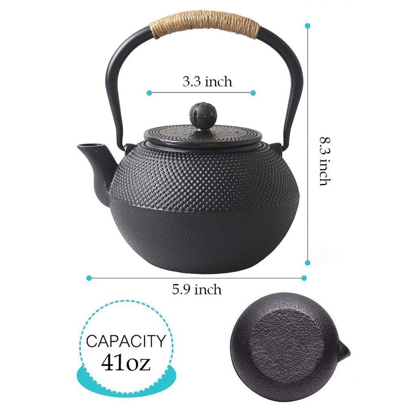 Hwagui - Large Cast Iron Teapot With Infuser For Varieties Of Loose Leaf Tea, Tea Bags, Black Tea Kettle Stovetop Safe 1200ml/41oz - Image 2